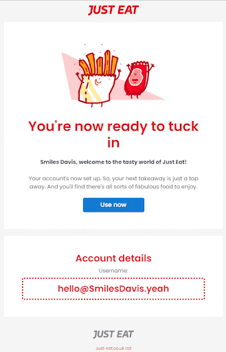 Onboarding campaign email of justeat