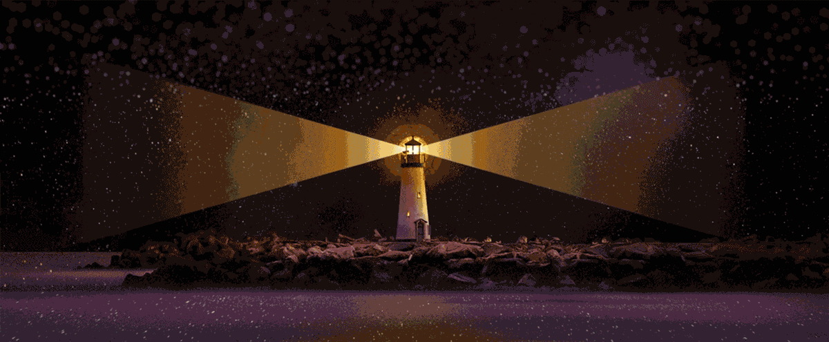 An animation showing a lighthouse light revolving