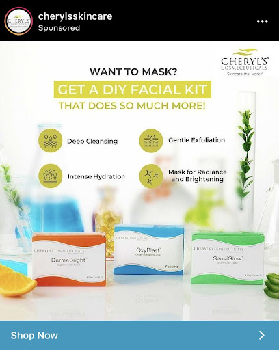 cheryls DIY facial kit Ad on instagram