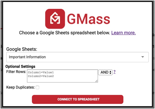 spreadsheet you would like to use in Gmass