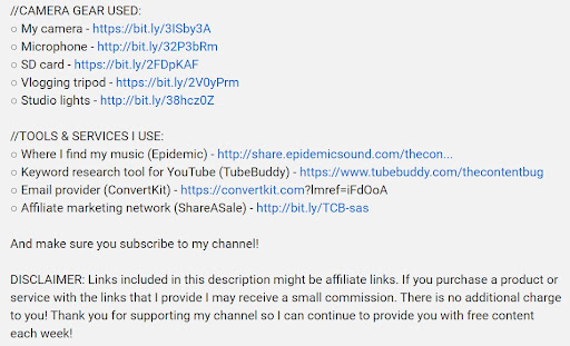 YouTube companies provide affiliate links to add to your video descriptions