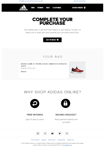 Adidas custom email example