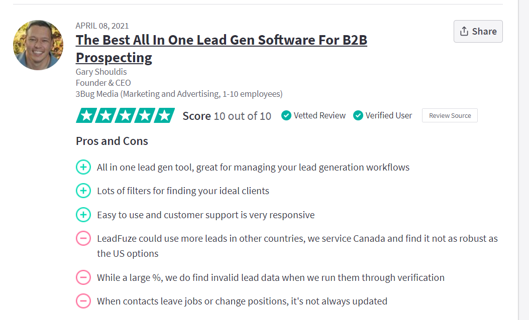 LeadFuze customer reviews