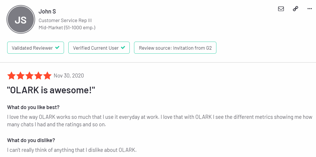 Olark feedbacks