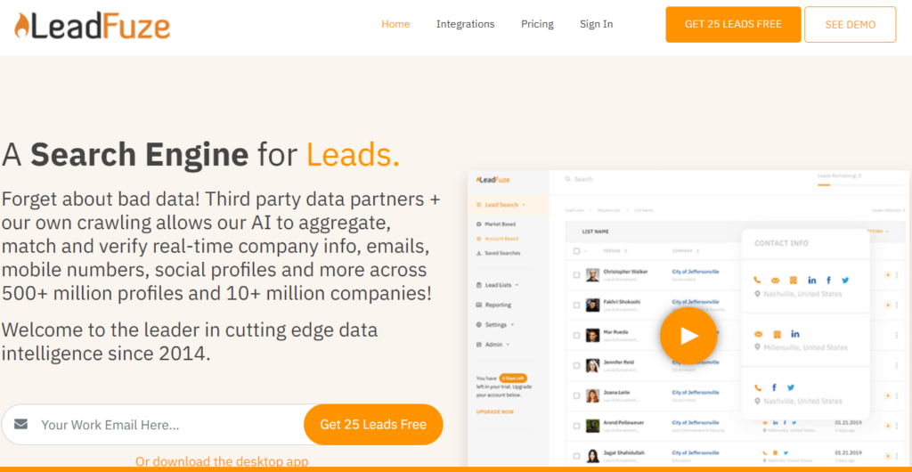 leadfuze homepage