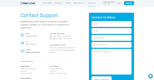 an ideal contact page is from the DailMyCalls website. This website has nailed all the factors needed to make a perfect contact page.
