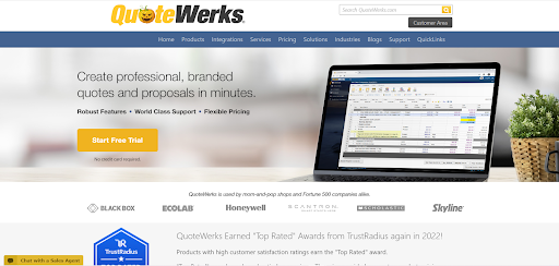 quotewerks homepage screenshoot