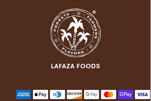 Image is of Lafaza Foods ads icons of payment gateways in its footer.