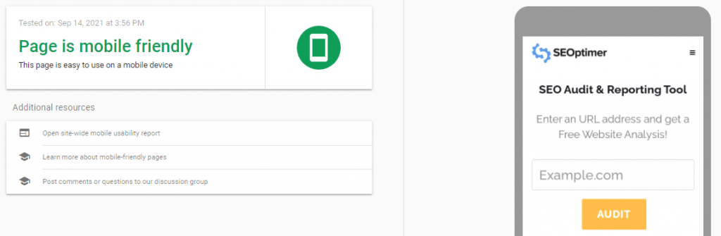 seoptimer mobile friendly page test