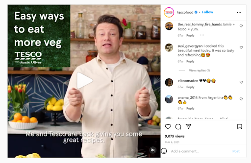 Tesco, work with a famous chef and food blogger like Jamie Oliver to teach your audience some delicious recipes.