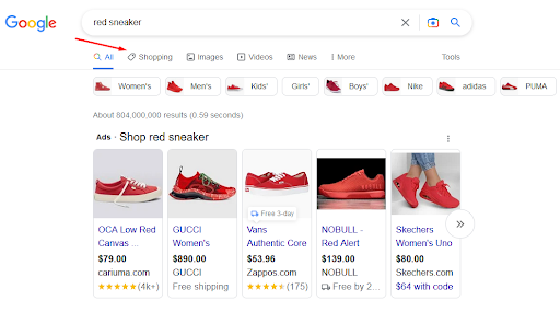 shopping icon on google serp