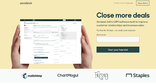 zendesk crm tool homepage of website